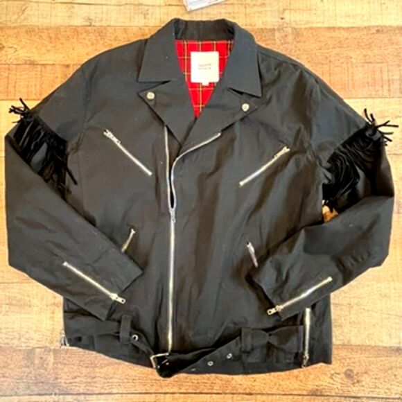 Profound Aesthetic Black Moto Jacket Zippers Fringe Large - Picture 4 of 6